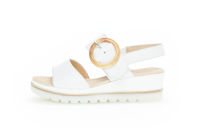 Gabor 64.645.21 White Wedge Sandals with Brown Round Buckle