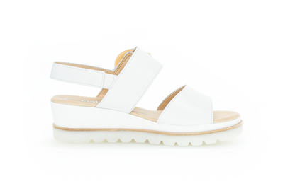 Gabor 64.645.21 White Wedge Sandals with Brown Round Buckle