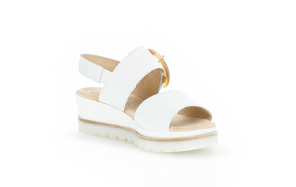 Gabor 64.645.21 White Wedge Sandals with Brown Round Buckle