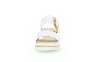 Gabor 64.645.21 White Wedge Sandals with Brown Round Buckle
