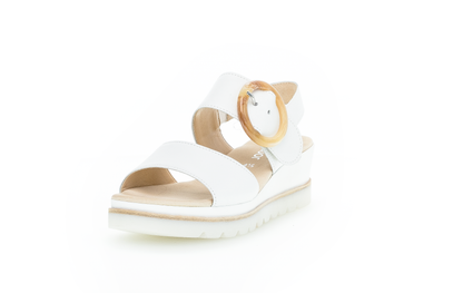 Gabor 64.645.21 White Wedge Sandals with Brown Round Buckle