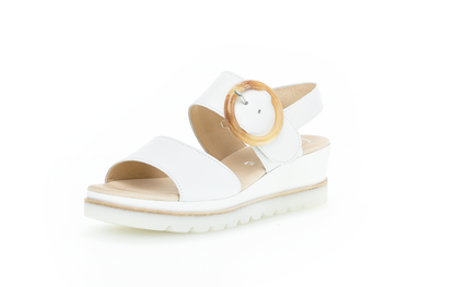 Gabor 64.645.21 White Wedge Sandals with Brown Round Buckle