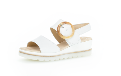 Gabor 64.645.21 White Wedge Sandals with Brown Round Buckle