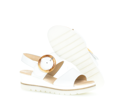 Gabor 64.645.21 White Wedge Sandals with Brown Round Buckle