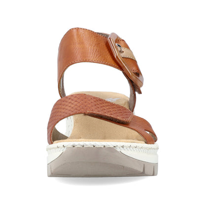 Rieker 66474-24 Beige Brown Wedge Sandals with Slingback Strap and Brown Buckle