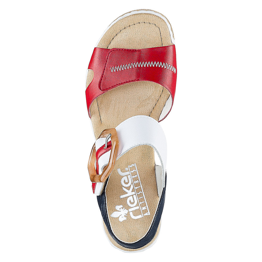 Rieker 67476 33 Red Navy White Combi Wedge Sandals with Brown