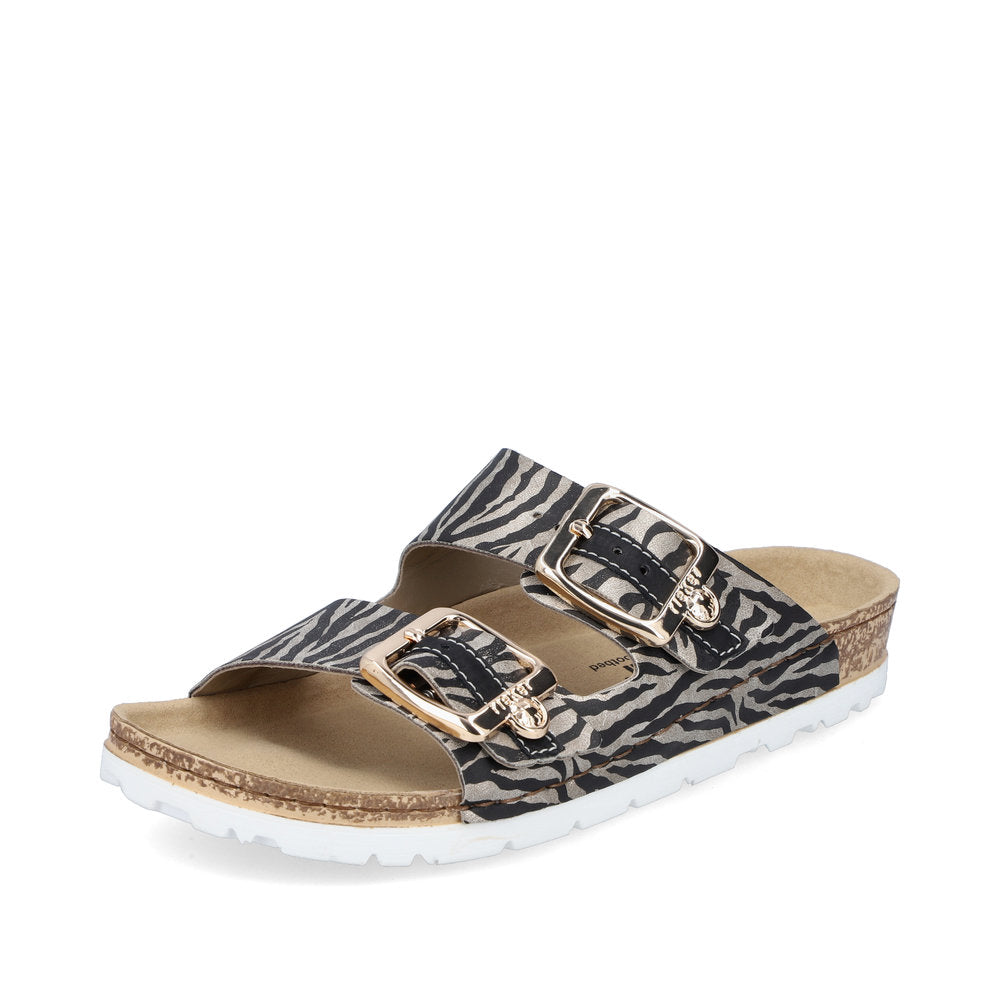 Rieker 69850-60 Black Beige Zebra Combi Slip On Sandals