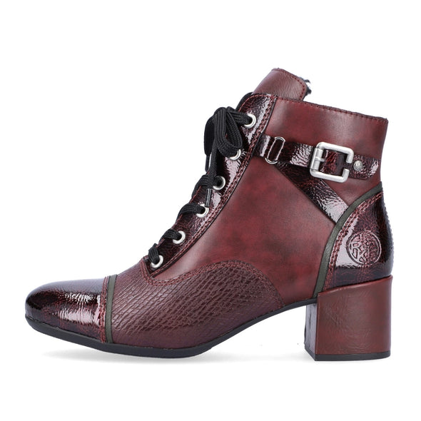 Rieker 70201-35 Wine Combi Heel Ankle Boots with Laces & Side Buckle