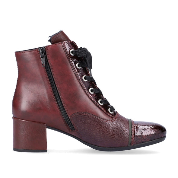 Rieker 70201-35 Wine Combi Heel Ankle Boots with Laces & Side Buckle