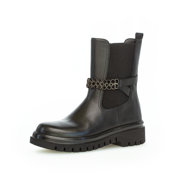 Gabor 71.783.27 Black Chelsea Boots with Chain