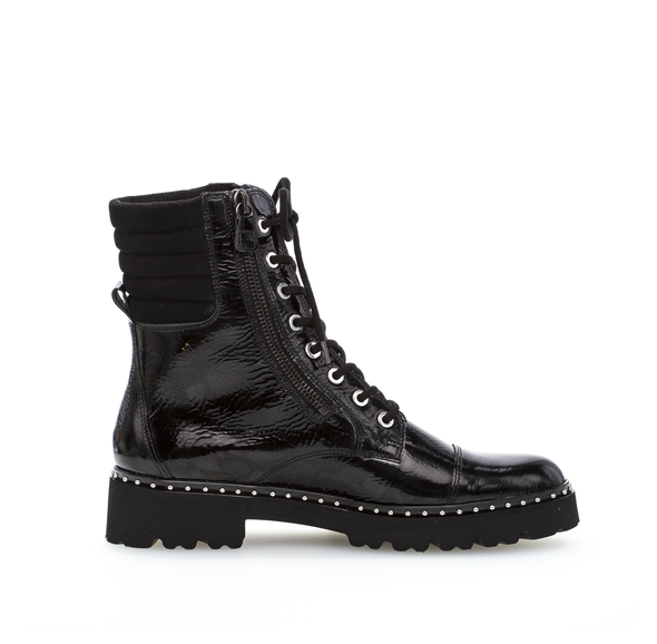 Gabor 71.802.97 Black Combat Biker Boots with Stud Detailing on Bottom