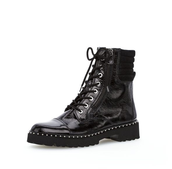 Gabor 71.802.97 Black Combat Biker Boots with Stud Detailing on Bottom