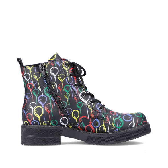 Rieker 72010-91 Black Multi Boots with Colourful Balloon Detailing