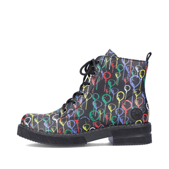 Rieker 72010-91 Black Multi Boots with Colourful Balloon Detailing