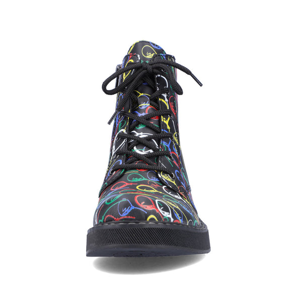 Rieker 72010-91 Black Multi Boots with Colourful Balloon Detailing
