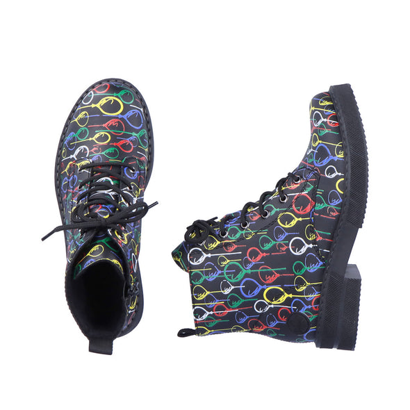 Rieker 72010-91 Black Multi Boots with Colourful Balloon Detailing