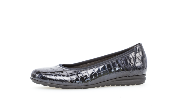 Gabor 72.620.86 Comfort Navy Blue Patent Croc Print Slip On Shoes