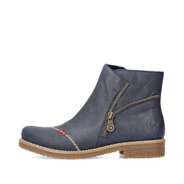 Rieker 73571-14 Navy Blue Ankle Boots with Red Stitch Detailing on Front