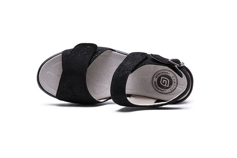 G Comfort 798-13 Black Suede Velcro Sandals