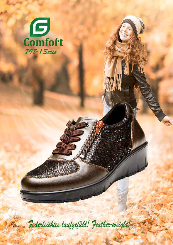 G Comfort 798-1 Bronze/Brown Zinn Fantasy Lace Sneakers with Zip