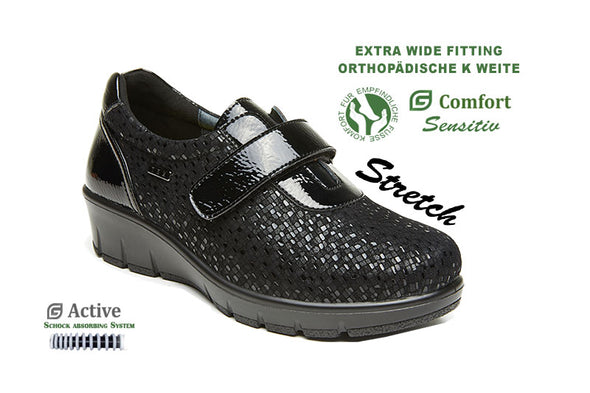 G Comfort 799-3 Black Fantasy Suede Tex Velcro Shoes