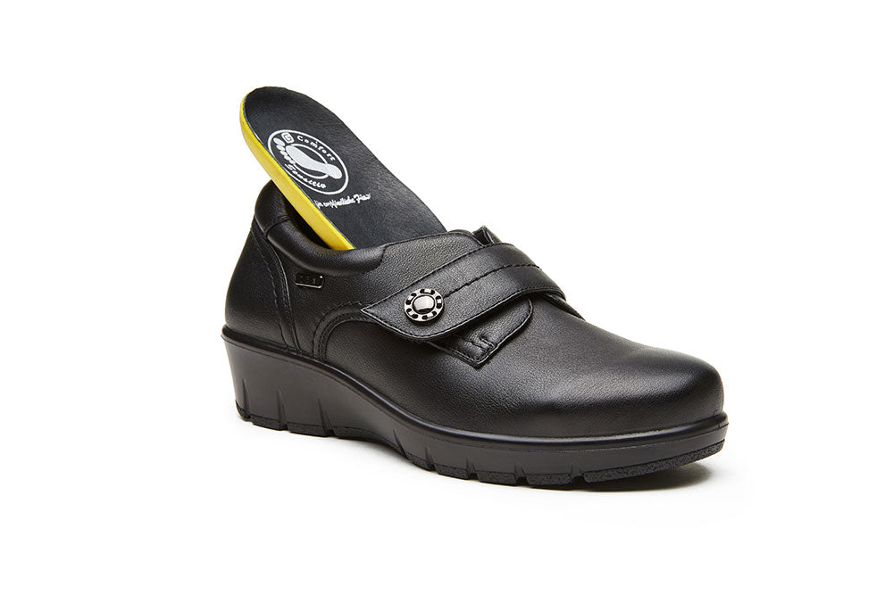 G Comfort 799-4 Black Stretch Velcro Extra Wide Shoes with Wedge Heel