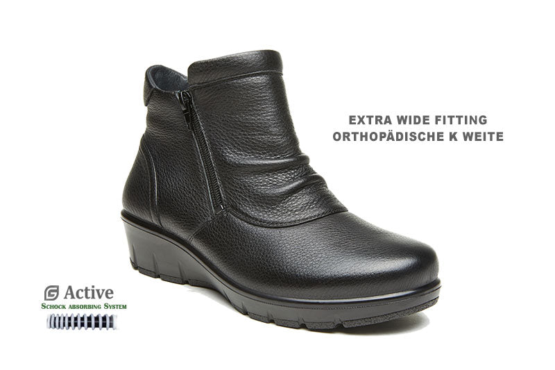 G Comfort 799-5 Black Tex Wide Fit Ankle Boots
