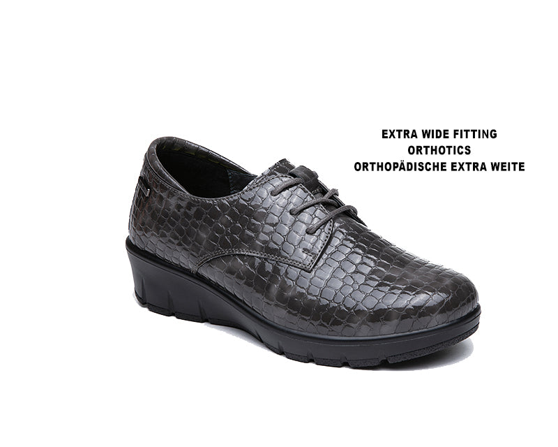 G Comfort 799-7 Grey Pat Croc Tex Lace Shoes