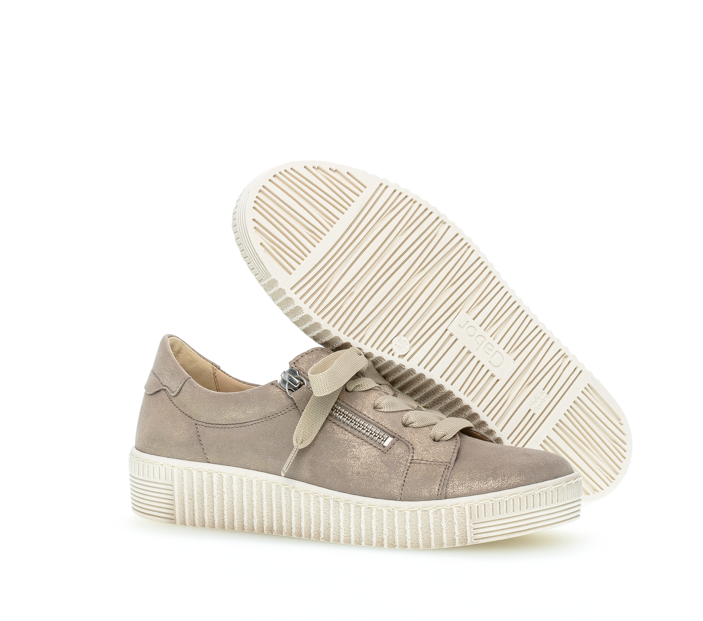 Gabor 83.334.60 Beige Sparkle Metallic F Fit Sneakers with Zip