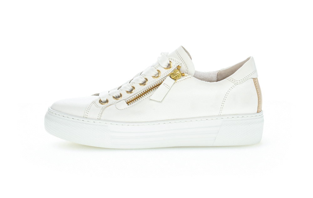 Gabor Comfort 86.465.51 White & Gold Sneakers with Zip