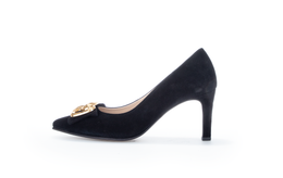 Gabor 91.381.17 Black Suede Heels with Gold Bow Detailing