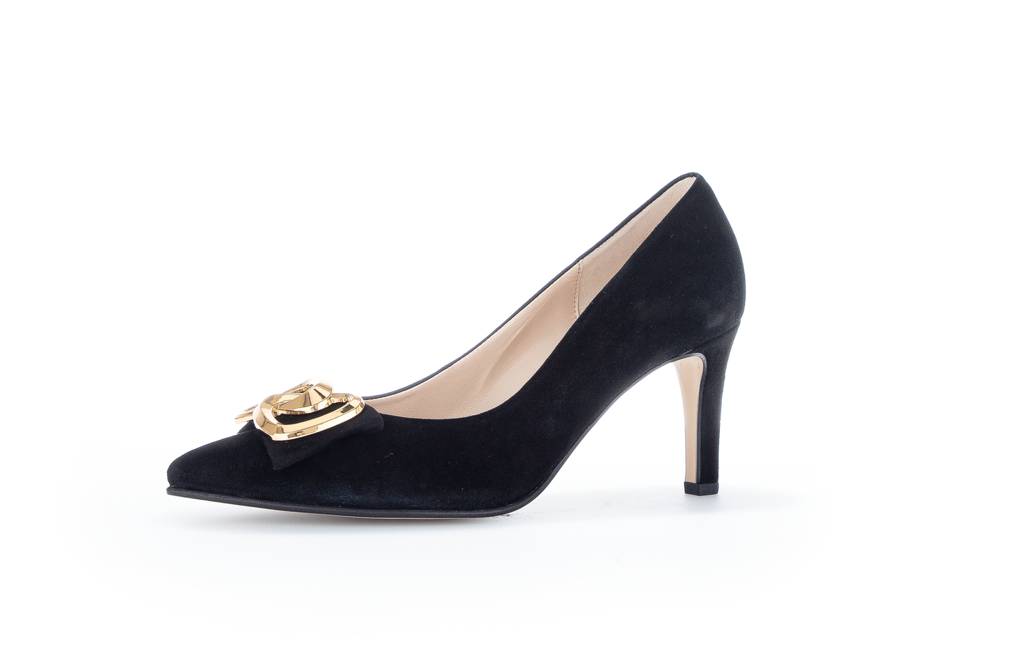 Gabor 91.381.17 Black Suede Heels with Gold Bow Detailing