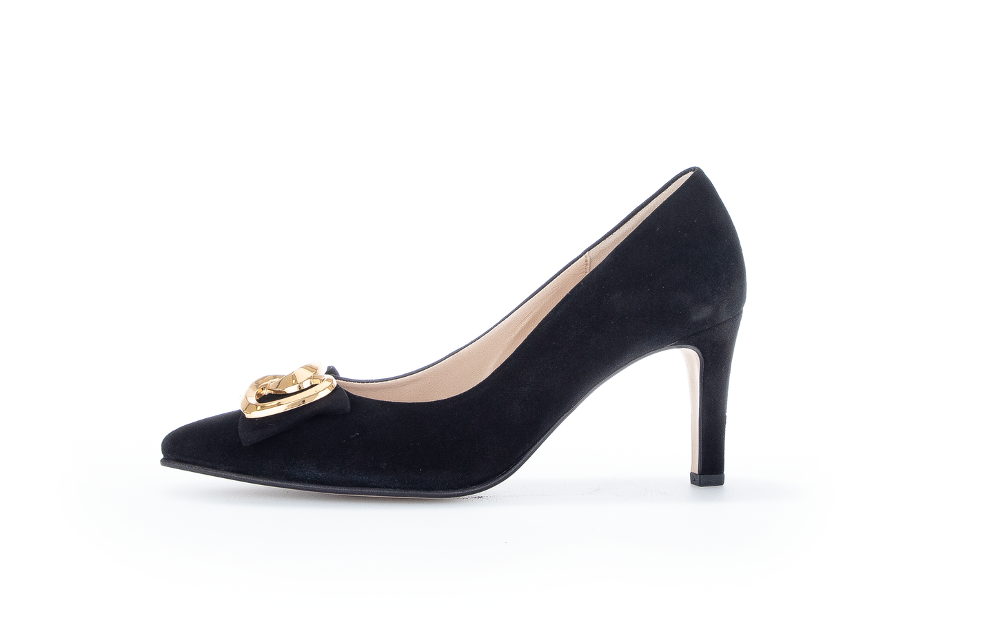 Gabor 91.381.17 Black Suede Heels with Gold Bow Detailing