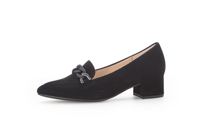 Gabor 91.441.17 Black Suede Slip On Pumps with Black Chain Detailing