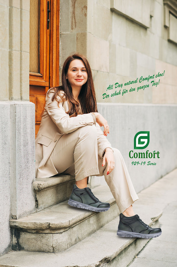 G Comfort 929-19 Green Taupe Zip & Lace Ankle Boots