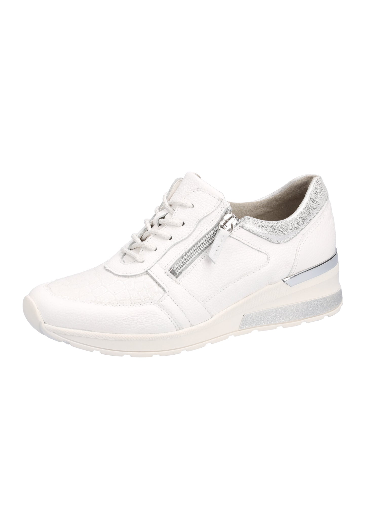 Waldlaufer 939H01 308 150 H-Clara White & Silver Trim Sneakers with Zip