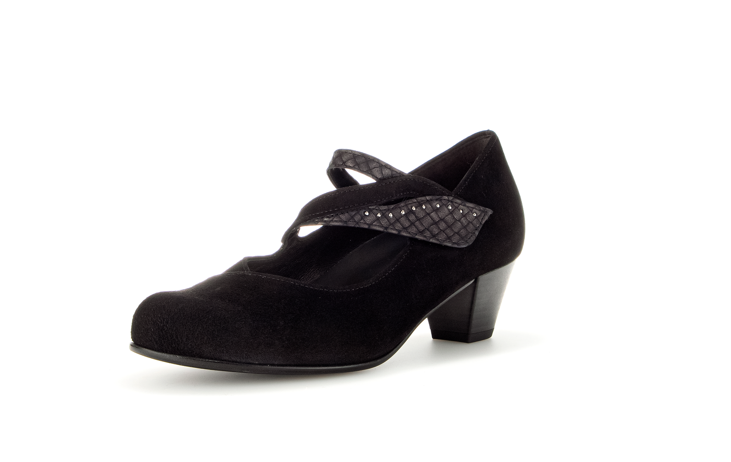 Gabor 96.146.47 Comfort Black H Fit Low Heels with Straps & Studs