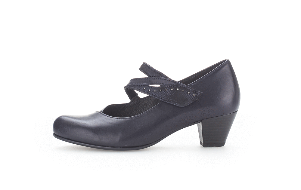 Gabor 96.146.66 Navy Blue H Fit Low Heels with Straps