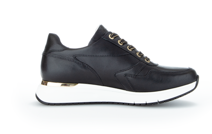 Gabor 96.448.57 Comfort  Black & Gold H Fit Sneakers with Zip & Gold Laces