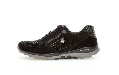 Gabor 96.968.87 Rollingsoft Black Sneakers with Zip & Stud Detail