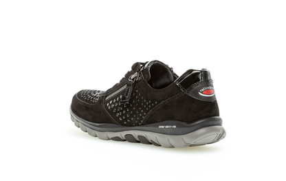 Gabor 96.968.87 Rollingsoft Black Sneakers with Zip & Stud Detail