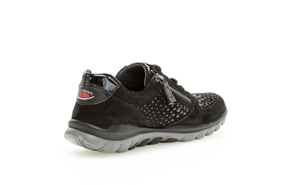Gabor 96.968.87 Rollingsoft Black Sneakers with Zip & Stud Detail