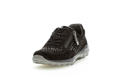Gabor 96.968.87 Rollingsoft Black Sneakers with Zip & Stud Detail