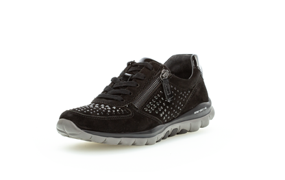 Gabor 96.968.87 Rollingsoft Black Sneakers with Zip & Stud Detail