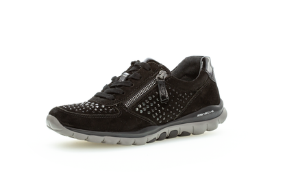 Gabor 96.968.87 Rollingsoft Black Sneakers with Zip & Stud Detail