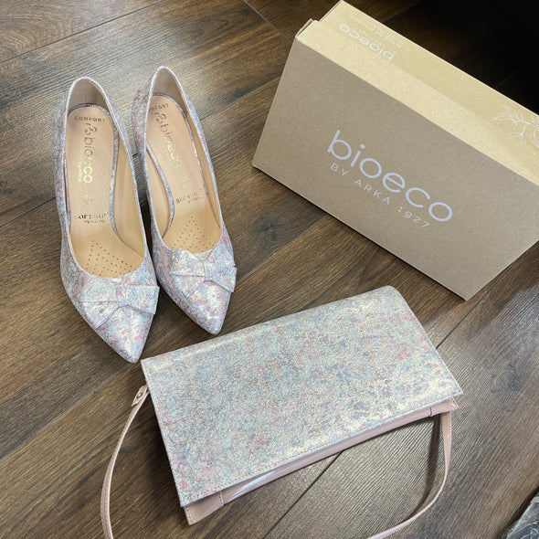 Bioeco by Arka B0002 1393+0003 Pink Mix Leather Dressy Formal Clutch Bag