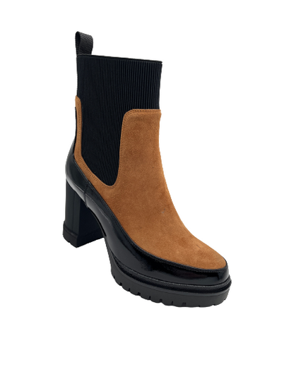 Loretta Vitale A597-B5-B652-B113 Black & Brown Chelsea Boots with Block Heel