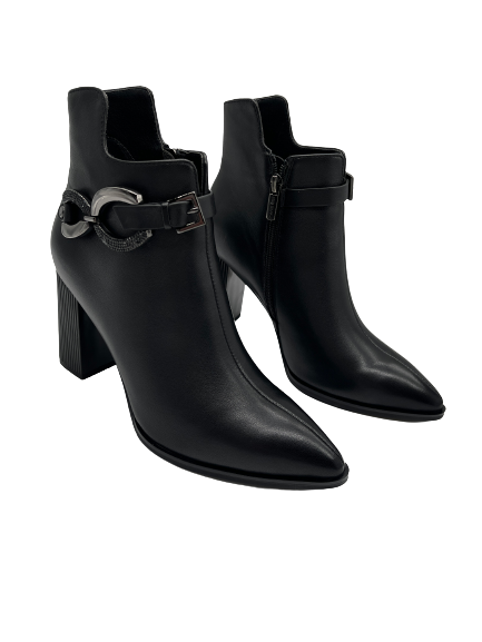 Loretta Vitale KR043-CX888-P031 Black Ankle Boots with Block Heel & Chain Detail