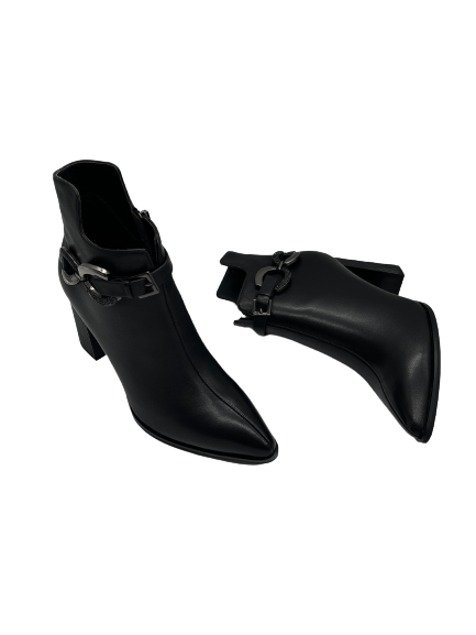 Loretta Vitale KR043-CX888-P031 Black Ankle Boots with Block Heel & Chain Detail