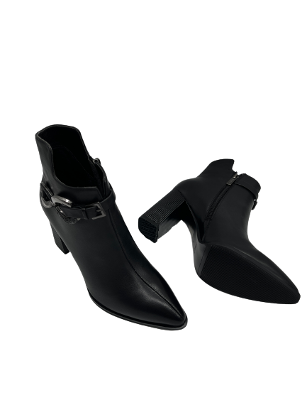 Loretta Vitale KR043-CX888-P031 Black Ankle Boots with Block Heel & Chain Detail